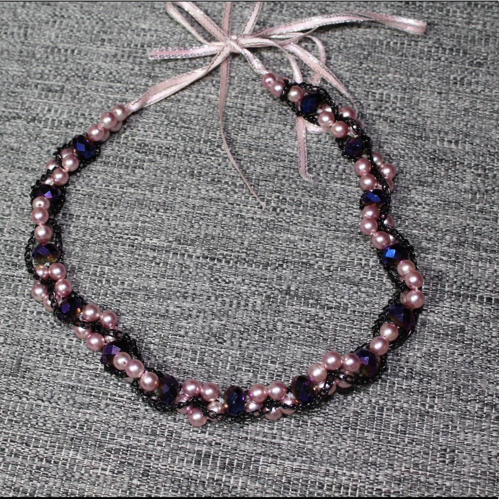Pink and blue choker necklace